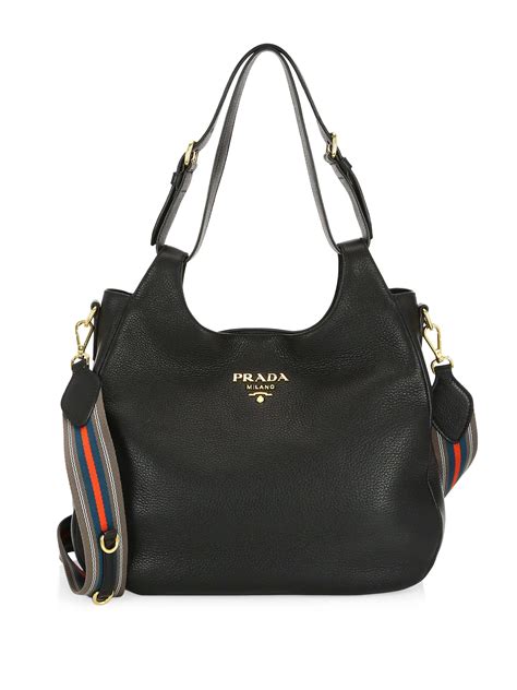 prada black leather hobo bag shoulder silver|prada hobo bag price.